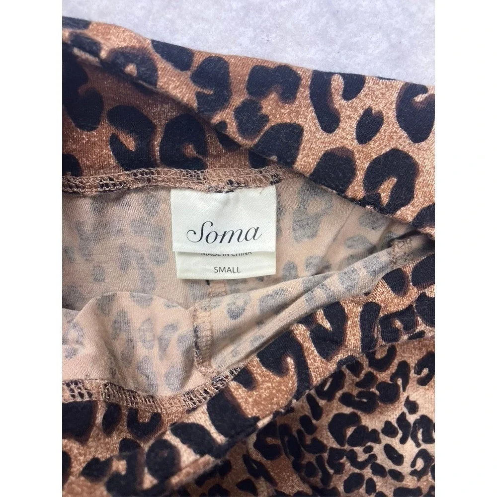 Soma Pajama Set Women Small Brown Leopard‎ Print Lace Trim Button Front Shorts